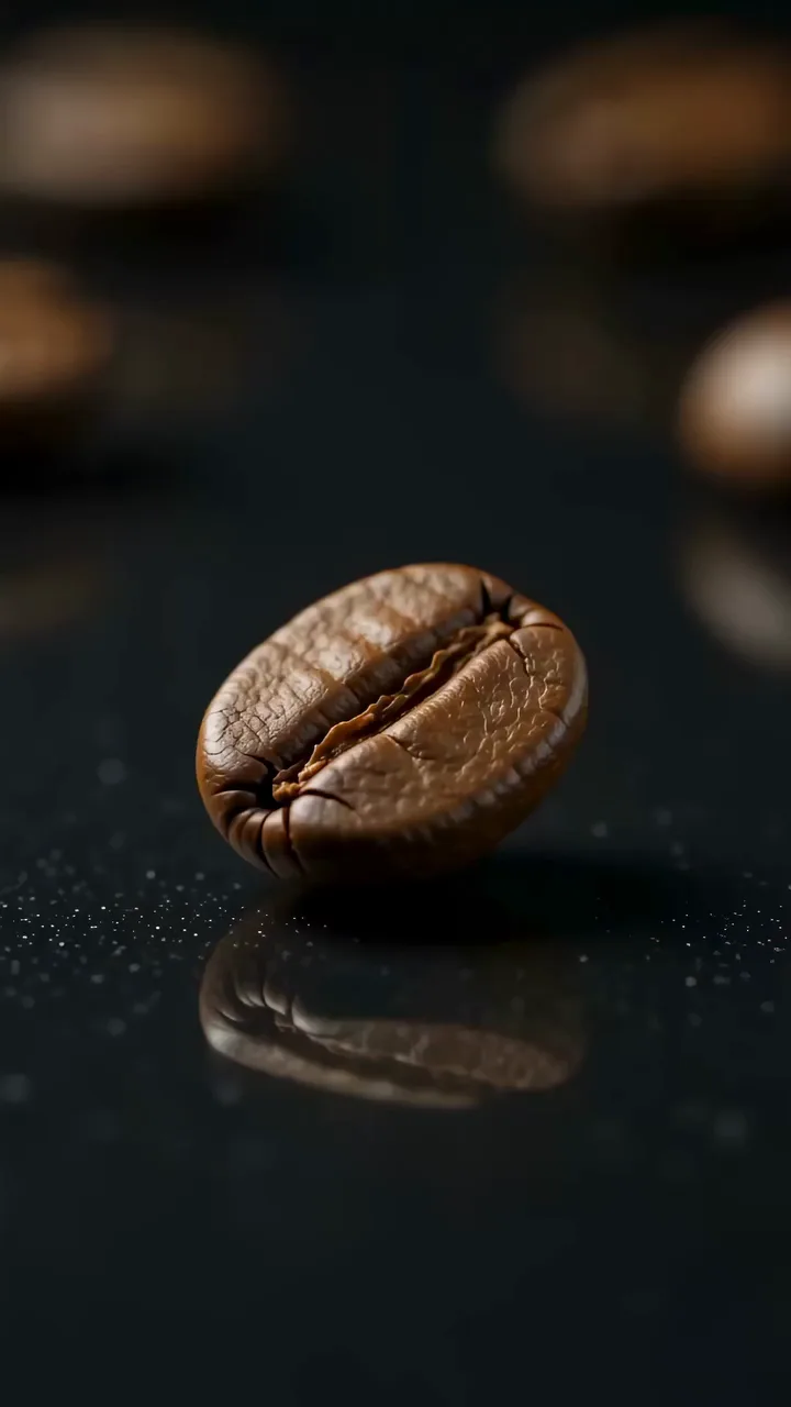 One coffee bean swirls into a full cup